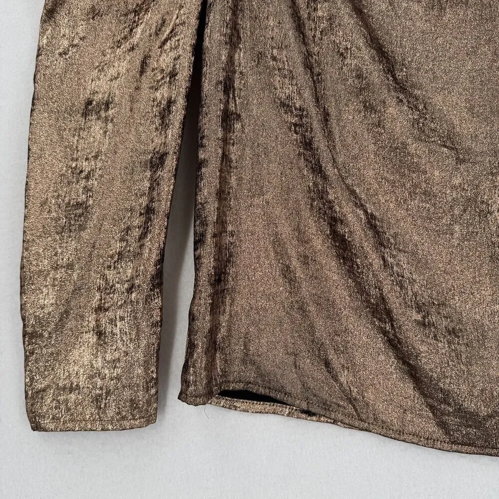 Future Collective Kahlana Barfield Brown Top XXS Bronze Metallic Puff Sleeve